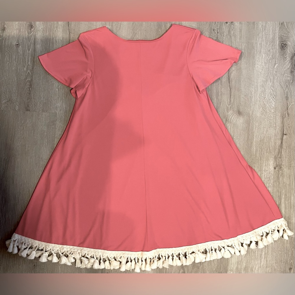 Bestselling Judith March Mini Dress Swimsuit Coverup w/ Tassel Fringe Hem Peach - Picture 4 of 6